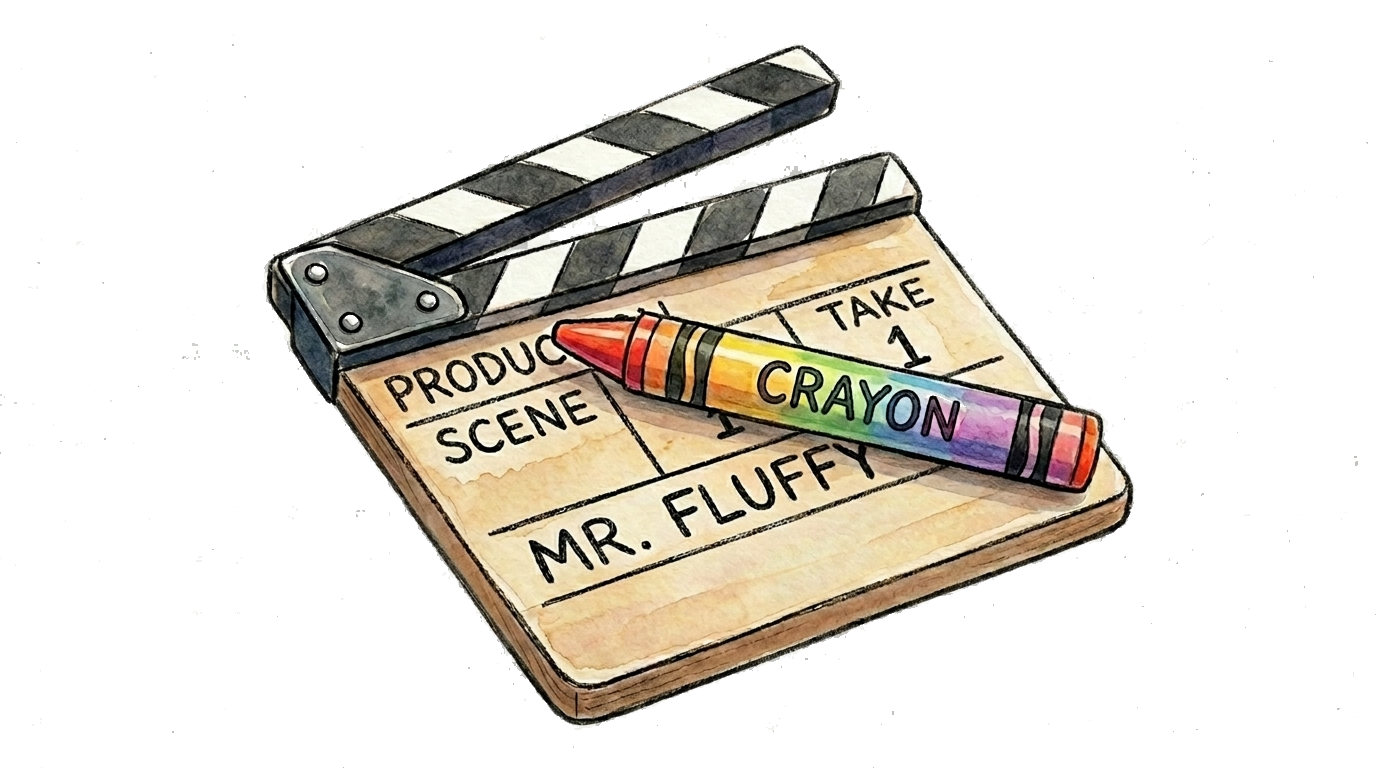 From drawing to film — clapperboard with crayon