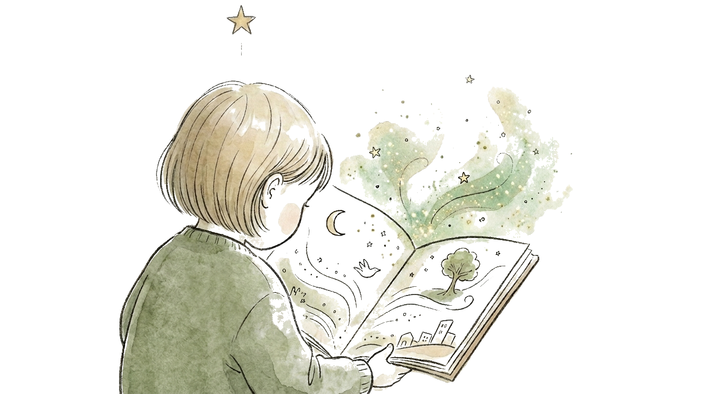 A child reading a magical book